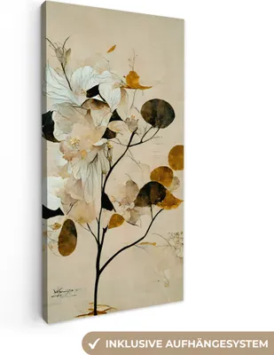 Produktbild von MuchoWow® - Leinwandbilder - Blumen - Blätter - Baum - Pastell, Wandbild, Wanddeko Bilder Wohnzimmer, 40x80 cm
