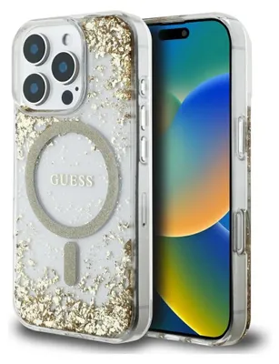 Produktbild von GUESS case passend für IPHONE 16 Pro kompatibel mit MagSafe GUHMP16LRGRGED (Resin Bottom Glitter) gold