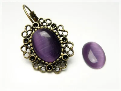 Produktbild von Vintageparts 6 Cabochons Cateye Glas amethyst oval, 14 x 10 mm