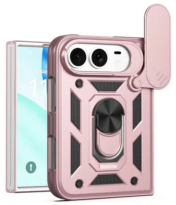 Productafbeelding van MobyDefend Hoesje - Geschikt voor iPhone Duo  -  Pantsercase Met Draaibare Ring - Rosé