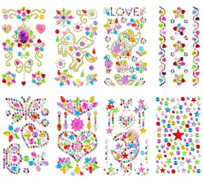 8 selbstklebende Glitzersteine, Acryl, bunt, Einhorn, DIY