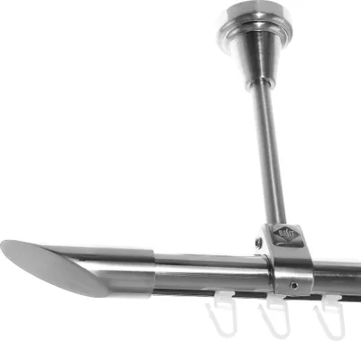 Produktbild von Innenlauf Edelstahl Look Gardinenstange 20mm Deckenträger 1-läufig Schräge, Länge wählbar D51 E32 I