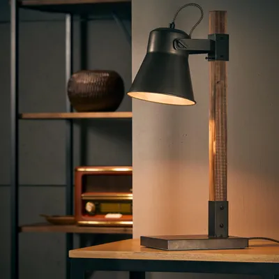 Produktbild von Tischlampe, schwenkbar, 55 x 16 x 29 cm, E27, max. 10 W, Metall/Holz