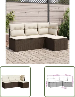 Produktbild von The Living Store 4-tlg. Garten-Sofagarnitur mit Kissen Braun Poly Rattan