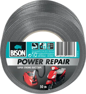 Imagen del producto de Cinta adhesiva Bison, color gris, 50 metros: cinta de reparación de alta resistencia para uso interior y exterior