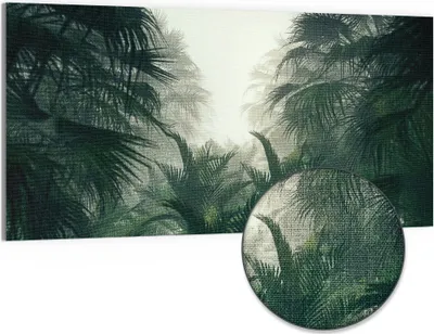 Produktbild von DEQORI Hybrid Leinwand Bild 100x50 cm 'Nebelwaldgeheimnis' Wandbild Glas flach modern