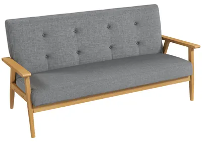 Produktbild von HOMCOM 3-Sitzer Sofa, Couch mit Armlehnen, Rückenkissen, Leinenoptik Dunkelgrau