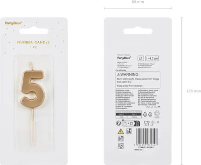 Image de Chiffre 5 bougie d'anniversaire, or, 5,5cm