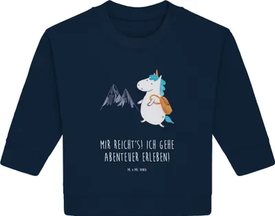 Produktbild von Mr. & Mrs. Panda Organic Baby Pullover Einhorn Bergsteiger 6. - 12. Monat - French Navy - Geschenk, Einhörner, Abenteuer, Berge, Bullover, Reisen, Urlaub, Unicorn