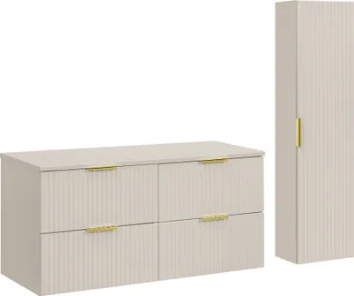 Image de Ensemble De Salle De Bain Moderne 120 Cm En Cachemire Mat Avec Armoire Haute