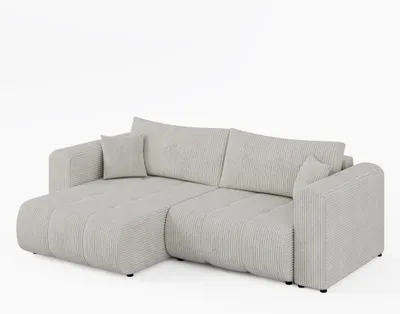 Produktbild von Ecksofa RIVA Links Creme | Cord-Stoff | L-Form Couch mit Schlaffunktion & Bettkasten