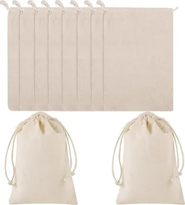 Produktbild von Linnenbeutel mit Kordelzug - 10 Stück - Jute-Geschenkbeutel für Hochzeit, Geburtstag, Geschenke
