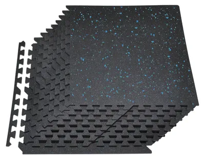 Produktbild von Puzzle-Trainingsmatte, 24-teiliges Fitnessgeräte-Matten-Set, 610 x 610 x 10 mm, hochdichte EVA-Schaumstoffmatten, ineinandergreifende weiche Gummifliesen, schützende Bodenpolsterung mit blauen Punkten für das Heim-Fitnessstudio oder Büro