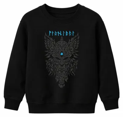 Image de Sweatshirt pour enfant, motif casque viking, nœud valknut, guerrier nordique, runes, couleur noire, taille 116