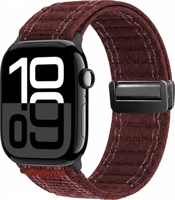 Produktbild von Smartwatch Armband für Apple Watch Series 11 46mm Nylon Textil Band Ersatzband Wechselband Magnetverschluss flexibel atmungsaktiv Rot Weinrot