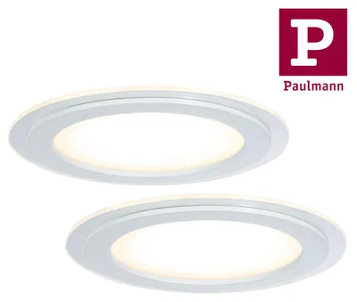 Image de Lot de 2 spots encastrables Paulmann Premium DecoDot, modèle rond, LED, 2 x 7,5W, 18VA, diamètre 160mm, verre/métal transparent/blanc