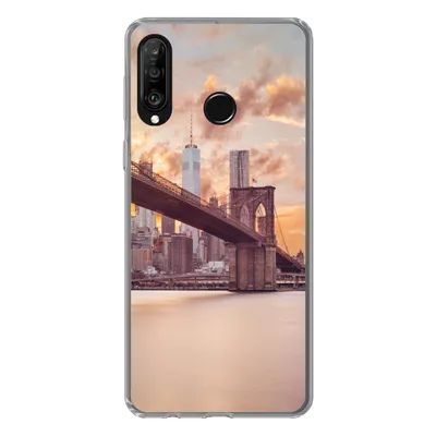Produktbild von MuchoWow® Handyhülle Schutzhülle Hülle für Huawei P30 Lite Brooklyn Bridge und die New Yorker Skyline bei Sonnenuntergang Silikon Softcase Handy Hülle - Handyhülle