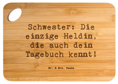 Produktbild von Mr. & Mrs. Panda Frühstücksbrettchen Spruch Schwester Heldin - Transparent - Geschenk, Geschwisterliebe, Familie, Jubiläen, jausenbrett, Holzbrett, Geschwister, Brett