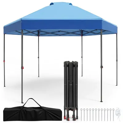 Immagine prodotto di KOMFOTTEU, gazebo pop-up da giardino, 3,6 x 3,6 m, impermeabile (blu). Tenda pieghevole per feste con altezza regolabile, struttura in metallo, protezione solare, borsa per il trasporto, ideale per picnic, feste, campeggio, barbecue