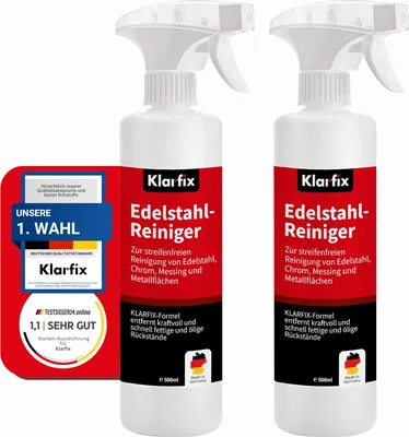 Produktbild von Edelstahlreiniger 500 ml | Fettlöser für Grill, Spüle, Dunstabzug & Küche | Für alle Edelstahl-Oberflächen | Entfernt Verkrustungen & Fingerabdrücke | Germany (2x 500ml)