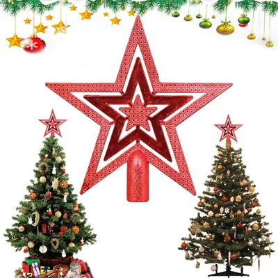 Weihnachtsbaumstern aus Kunststoff, glitzernd, rot, 20 cm