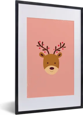 Produktbild von MuchoWow® MuchoWow® Gerahmtes Poster Rentier - Weihnachten - Rosa - Winter 40x60 cm - Poster mit zchwarzem Bilderrahmen - Poster in Rahmen