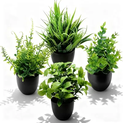 Productafbeelding van 4 kunstplanten van plastic, kleine planten in pot, kunstplanten, mini-kunstplanten, kleine planten in pot, geschikt voor het decoreren van keuken, slaapkamer, appartement en kantoor, zwart