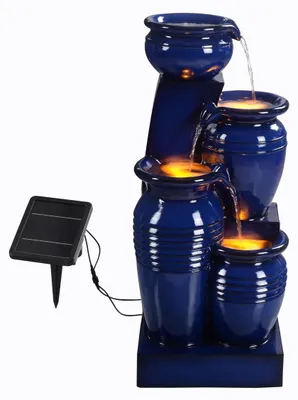 Image de Fontaine d'eau - Énergie solaire - Éclairage LED - Bleu marine - 73 cm