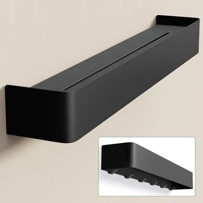Produktbild von Mai & Mai Wandgarderobe mit Ablage und 6 Haken, Garderobenleiste 60 cm zur Wandmontage, Kleiderhaken für Flur, Badezimmer Sandschwarz Reglo-05