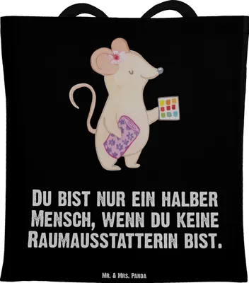 Produktbild von Mr. & Mrs. Panda Stoffbeutel Raumausstatterin Herz - Schwarz - Geschenk, Beutel, Shopping Tasche, Tote Bag, Laptoptasche, Jutebeutel