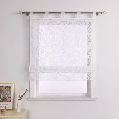Produktbild von Delien Raffrollo mit Schlaufen Ausbrenner Raffgardinen Schlaufenrollo Modern Küche Gardinen Transparent Weiß BxH 120x140 cm