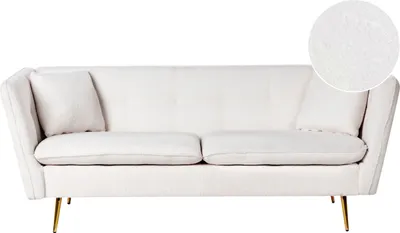 Produktbild von BELIANI Sofa Cremeweiß Bouclé 3-Sitzer mit 2 Zierkissen Metallbeine in Gold Polsterbezug Glamouröser Stil Wohnzimmermöbel