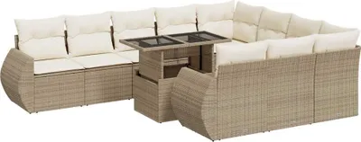 Produktbild von 11-tlg. Garten-Sofagarnitur mit Kissen Beige Poly Rattan
