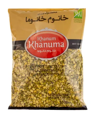 Produktbild von Khanum Khanuma - halbierte Mungbohnen 500 Gramm
