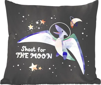 Produktbild von MuchoWow® Zierkissen Sofakissen Wohnzimmer Dekokissen 60x60 cm Zitate - Sprichwörter - 'Auf den Mond schießen' - Raumfahrt - Kind - Jungen - Kinder - Kinder - Sitzfläche - Foto Polster
