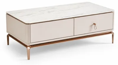 Obrázok produktu pre Moderný konferenčný stolík s vzhľadom mramoru a elegantným kovovým rámom