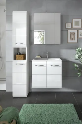 Produktbild von Badezimmer-Set >Ice< in Weiß / Weiß Hochglanz - 105x185x46cm (BxHxT)