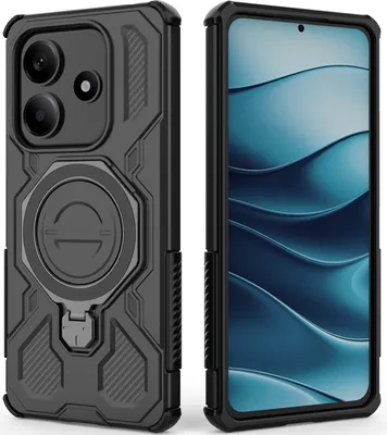 Obrázek produktu pro Odolný kryt na mobil pro Xiaomi Redmi Note 14 5G, robustní pouzdro s prstenovým stojánkem, magnetický držák a stojánkem Černý
