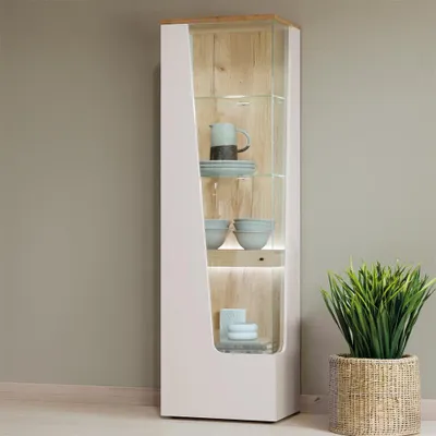 Produktbild von Wohnzimmer Vitrine mit 60 cm Breite in Kaschmir und Eiche, 1 Tür mit Türanschlag links - CARMONA-129
