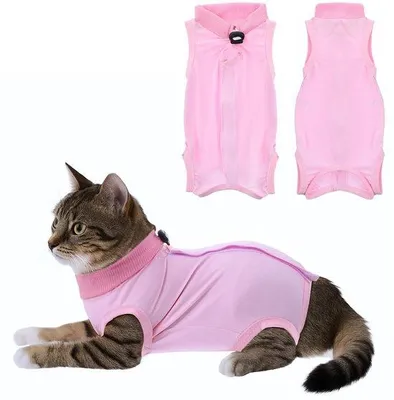 Productafbeelding van Ibenzoa® beschermende body voor katten na een operatie – verstelbare, ademende acrylbodystocking voor herstel, roze, maat M (11,4×5,3 Inch) geschikt voor katten van 2-4 kg