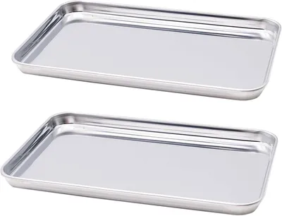 Image de Deux plaques de cuisson en acier inoxydable, dimensions 26,5 x 20,5 x 1,2 cm, pour barbecue à gaz