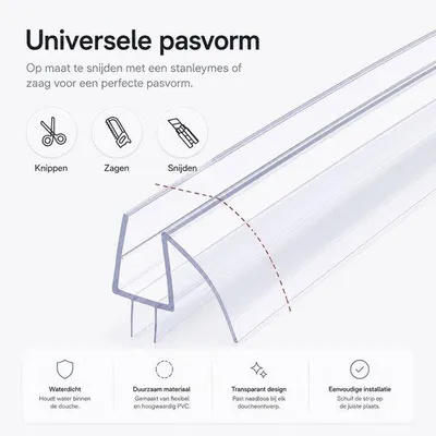 Produktbild von Transparente Duschedeur-Afdichtstrip 1 m für 10 mm Glas mit Wasserkering, PE und Silikon