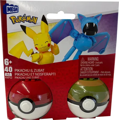 Zdjęcie produktu dla Figurki Pokemon Pikachu i Zubat z Pokéballami 40 elementów, zestaw do budowania, figurki kolekcjonerskie Mega HPX12