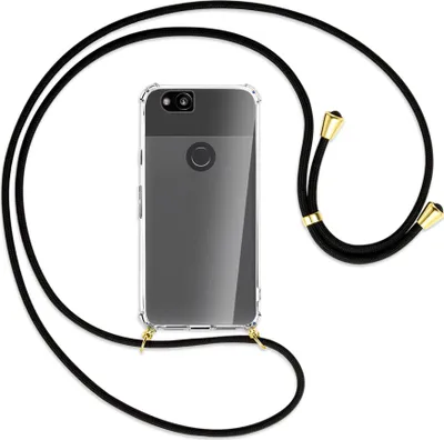 Produktbild von Handykette Backcover-Schutzhülle mit Band (Metall goldfarben) für Google Pixel 2 - schwarz