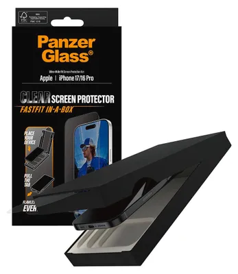 Produktbild von PanzerGlass ® Displayschutz iPhone 17 | iPhone 16 Pro | Ultra-Wide Fit m. Fastfit in-a-box, Apple, Apple - iPhone 17, Apple - iPhone 16 Pro, Trockene Anwendung, Kratzresistent, Schockresistent, Transparent, 1 Stück(e)