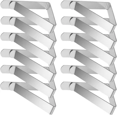 Obrázek produktu pro Spony na ubrusy, 12 velkých spon na ubrusy z nerezové oceli o rozměrech 7 x 3,5 cm pro zahradní stoly, pro desky o tloušťce 2,5 až 4,5 cm