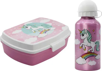 Produktbild von Einhorn Unicorn 2 tlg. Kinder Lunch Set Brotdose Alu Trinkflasche 410 ml