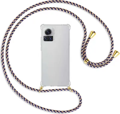 Produktbild von Handykette Backcover-Schutzhülle mit Band (Metall goldfarben) für Motorola Edge 30 Ultra, Moto X30 Pro - blau+beige