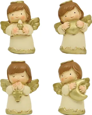 Produktbild von Schutzengel Figur 4er Set Polyresin 5,5 cm kindlich mit Heiligenschein
