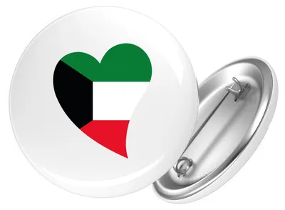 Produktbild von Huuraa Button Kuwait Flagge Herz 59mm rund mit Sicherheitsnadel Ansteckbutton Geschenkidee
